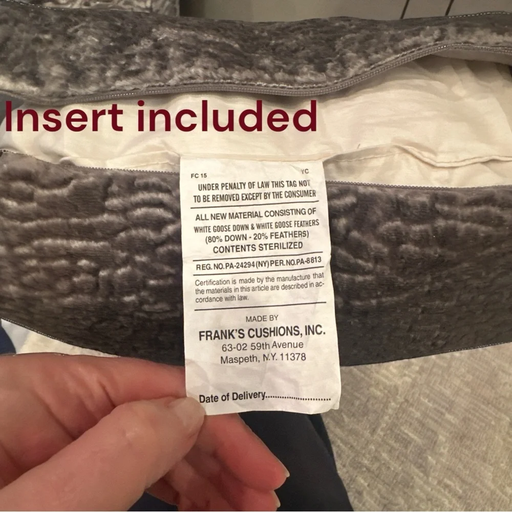 Set of 2 Custom 19” Gray Chenille Pillows, Down-Filled, Zipper Closure